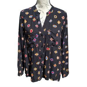 Zara -1824 Jewel Print Button Up Shirt Long Sleeve Black‎ Multicolor Medium